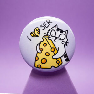 Duża przypinka Pan Kot Szczepan kocha ser