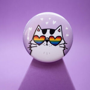 Duża przypinka Pan Kot Szczepan w tęczowych okularach